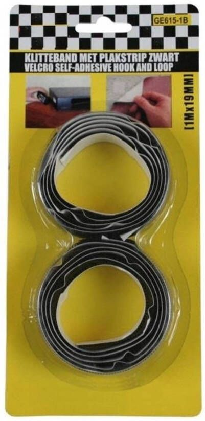 Merkloos 2x Zelfklevende klittenband zwart 100 cm Tape (klussen)