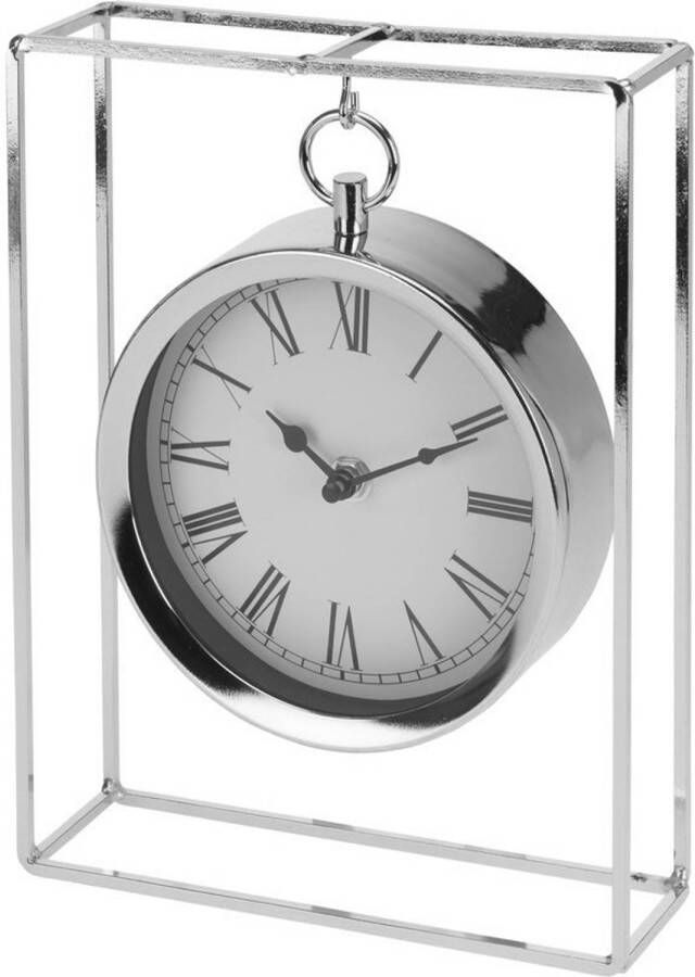 Merkloos Sans marque Zilveren staande klok decoratie 26 cm metaal Tafelmodel tafelklok Woondecoraties woonaccessoires