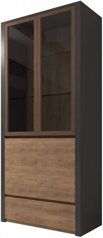 Meubella Vitrinekast Monaco Eiken Grijs 90 Cm Met Glas Winkelen Nl