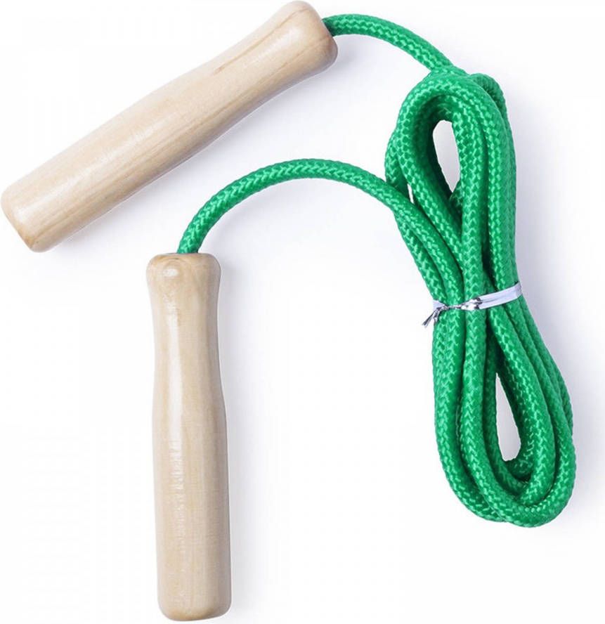 Merkloos Buitenspeelgoed groen springtouw 240 cm met houten grepen voor kinderen Springtouwen