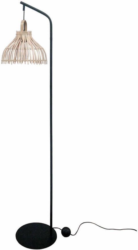 DKD Home Decor Vloerlamp Zwart Metaal Bruin Rotan (40 x 40 x 160 cm)