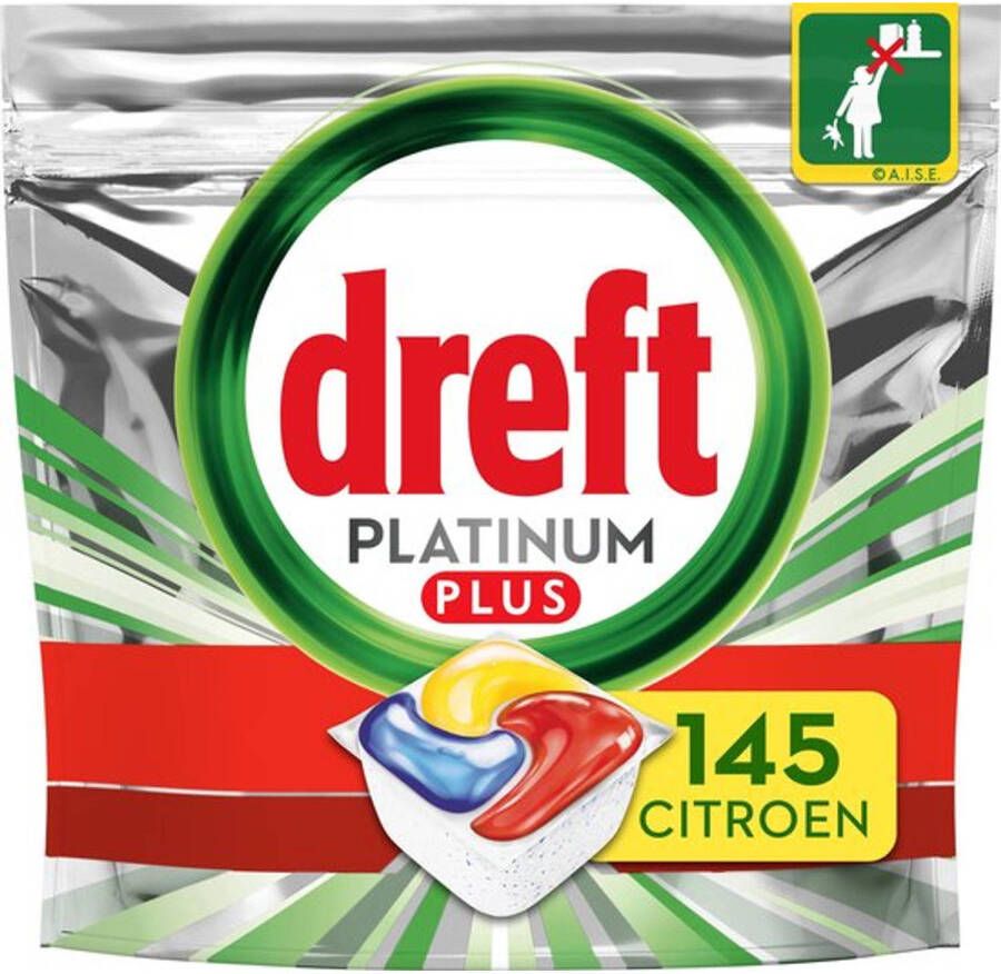 Dreft Platinum Plus All In One Lemon Vaatwastabletten Voordeelverpakking 5x29 stuks