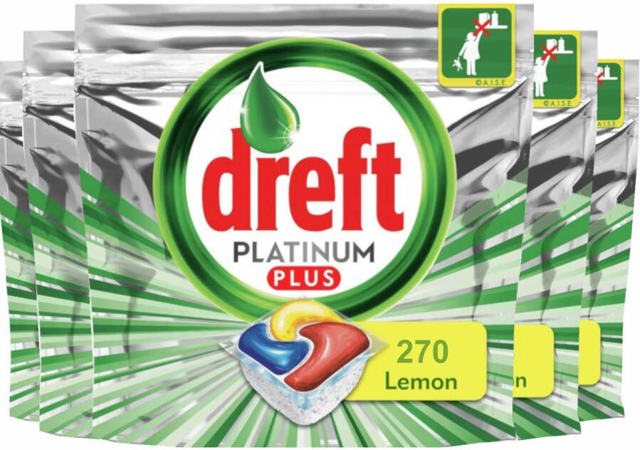 Dreft Platinum Plus Vaatwastabletten Lemon 270 stuks (15x18) Voordeelverpakking