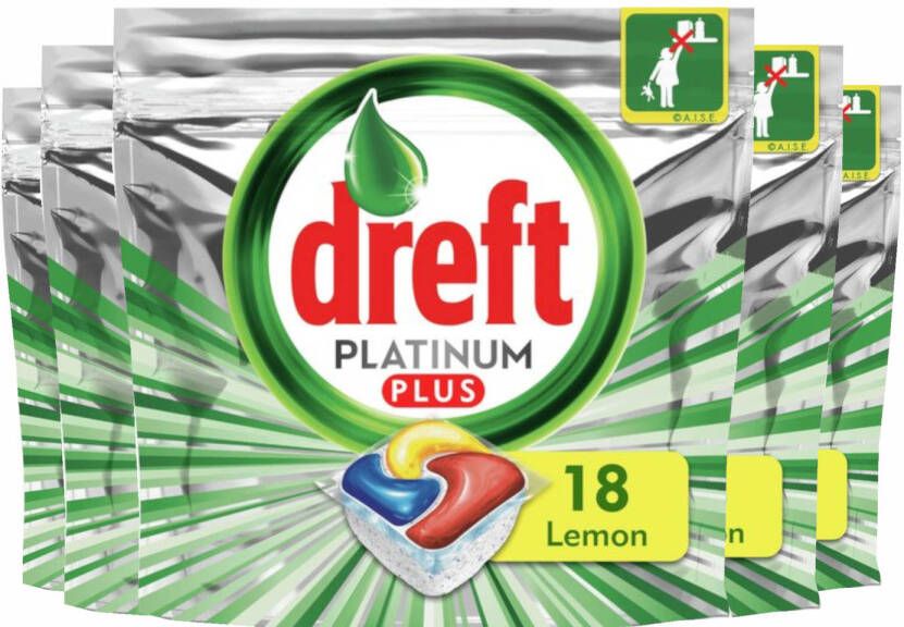 Dreft Platinum Plus Vaatwastabletten Lemon 5x18 stuks Voordeelverpakking