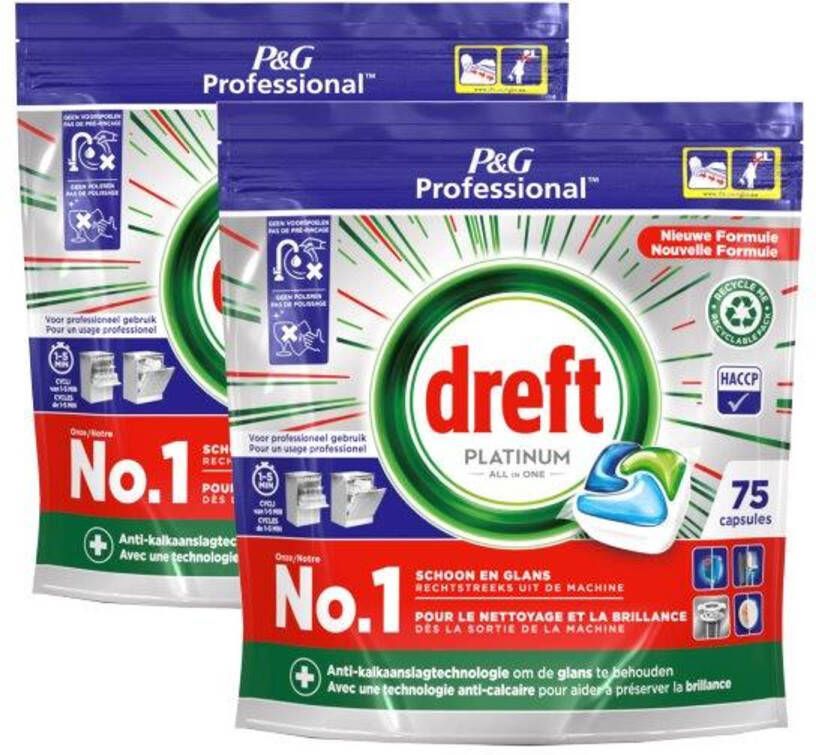 Dreft Platinum Regular All in 1 Vaatwastabletten 2 x 75 Tabs