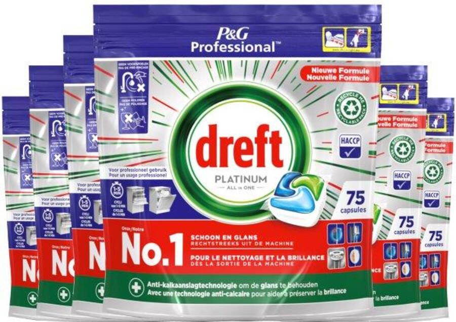 Dreft Platinum Regular All in 1 Vaatwastabletten 6x75 tabs Voordeelverpakking