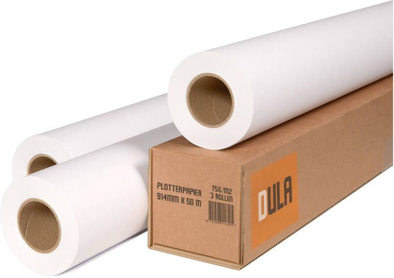 DULA Plotterpapier inkjetpapier 914mm x 50m 75 gram 3 rollen A0 oversize papier 36 inch