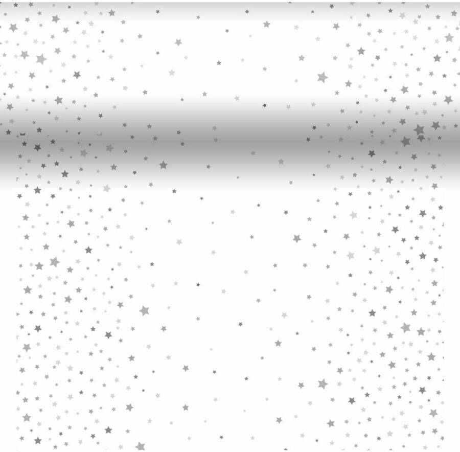 Duni kerst thema tafelloper placemats- 40x480 cm -papier -wit-sterren  Tafellakens
