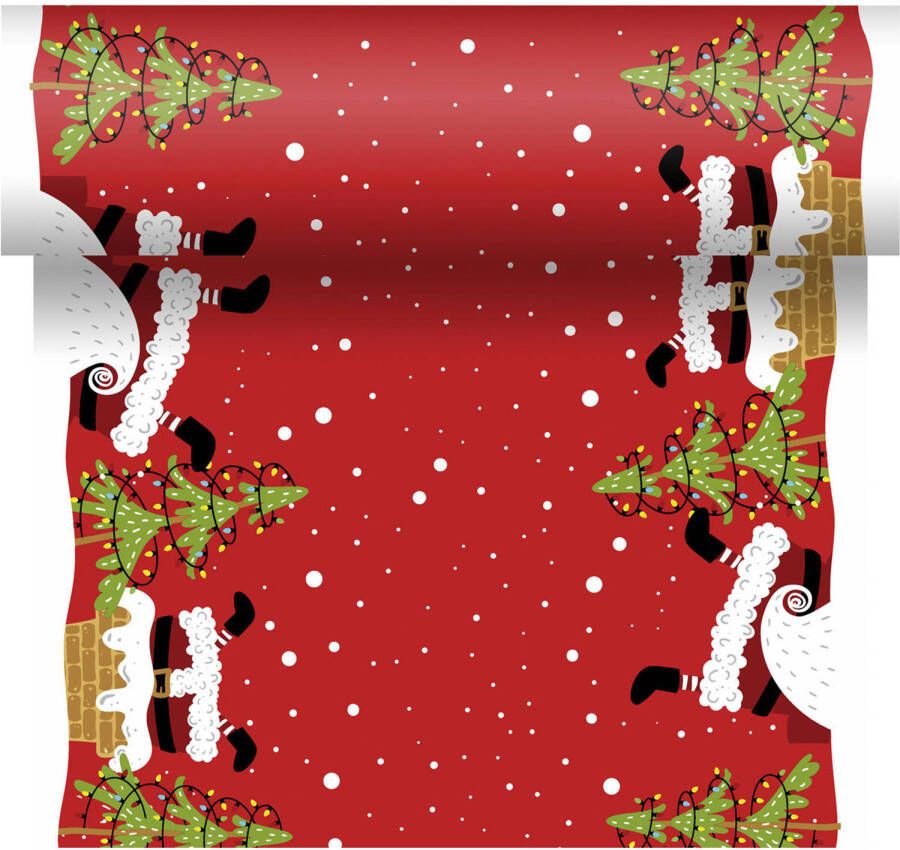 Duni Kerst thema tafellopers placemats rood met kerstmannen en kerstbomen 40 x 480 cm Tafellakens