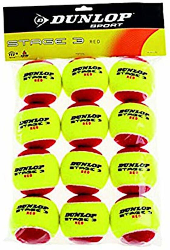 Dunlop mini-tennisbal Stage 3 rubber vilt rood geel 12 stuks