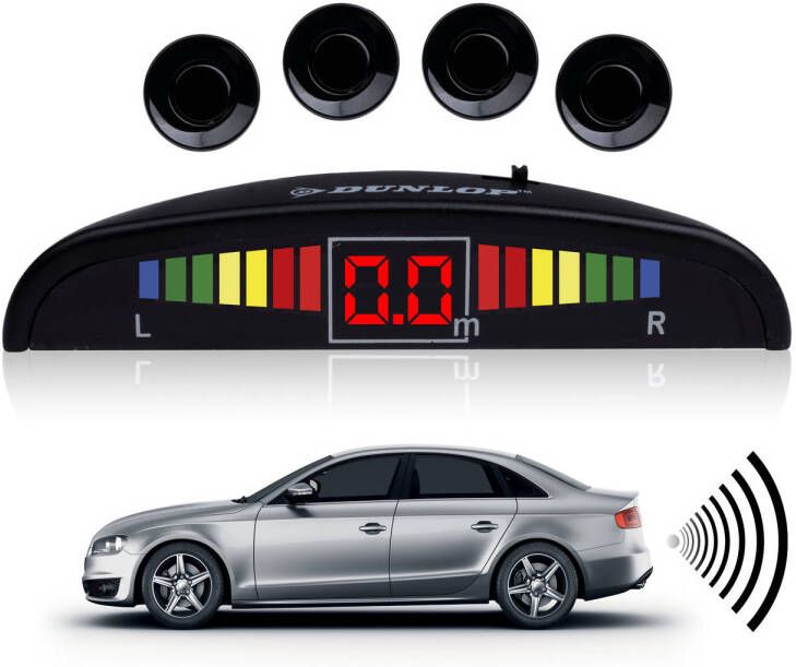Dunlop Parkeersensoren 12V Auto Gadget LED-Indicatoren en Alarm 78dB 4 Sensoren 220 x 50 x 360 mm Zwart