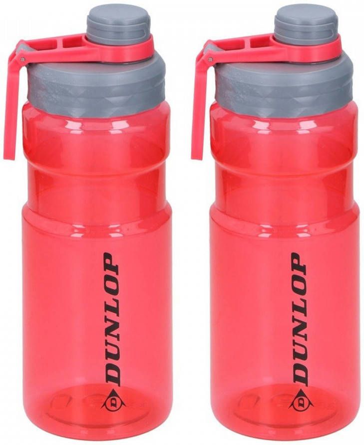 Dunlop Set van 2x Transparant rode bidon drinkfles 1100 ml Drinkflessen