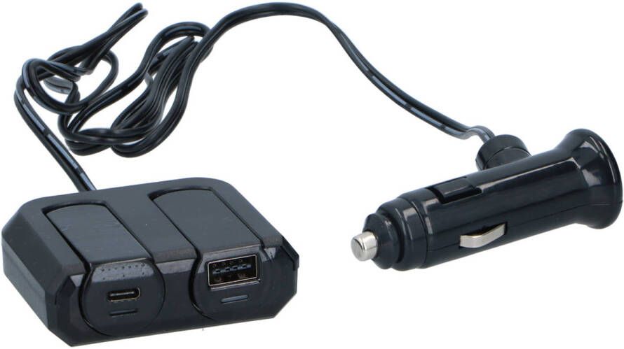 Dunlop Sigarettenaanstekerplug Splitter USB-A en USB-C 12V 24V 4.8 A 2 Apparaten Tegelijk