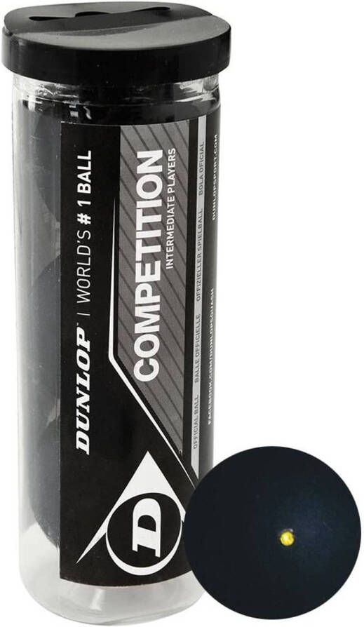 Dunlop Squashballen Competition gele stip rubber zwart 3 stuks