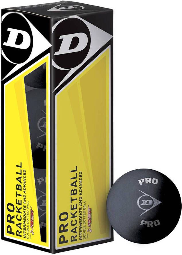 Dunlop Squashballen Pro dubbel gele stip zwart rubber 3 stuks