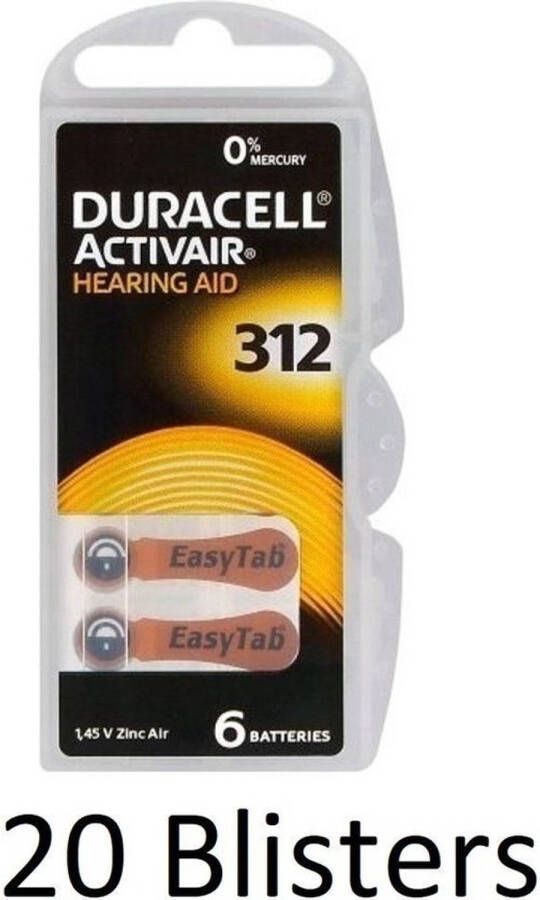 Duracell 120 stuks (20 blisters a 6 st) DA312 hoorapparaat batterij
