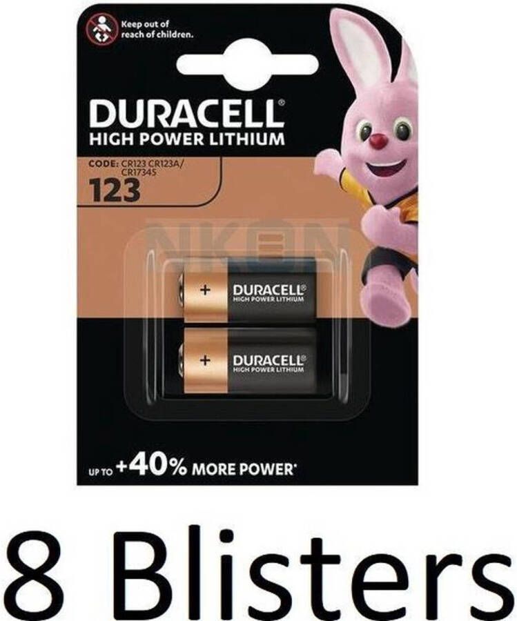 Duracell 16 Stuks (8 Blisters a 2 st) Batterijen 123 Lithium 3V