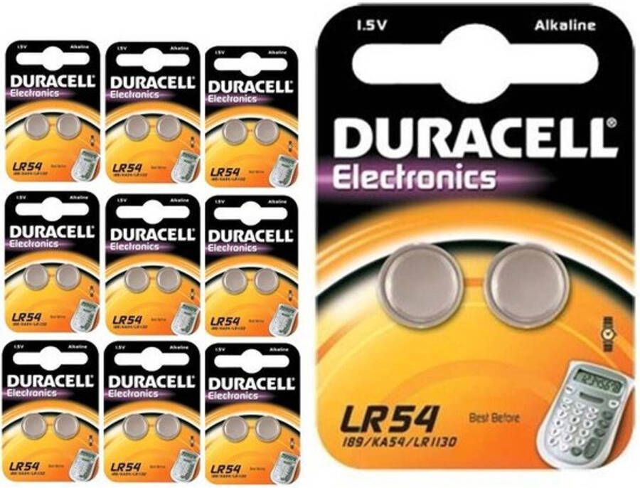 Duracell 20 Stuks (10 Blisters a 2st) G10 LR54 189 AG10 Alkaline knoopcel batterij