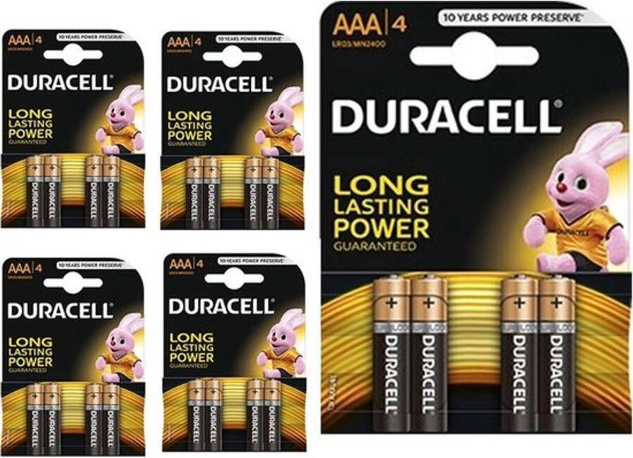 Duracell 20 Stuks (5 Blisters a 4st) Basic LR03 AAA R03 MN 2400 1.5V alkaline batterij