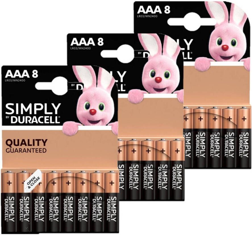 Duracell 24x AAA Simply batterijen alkaline Lr03 Mn2400 1.5 V Minipenlites AAA batterijen