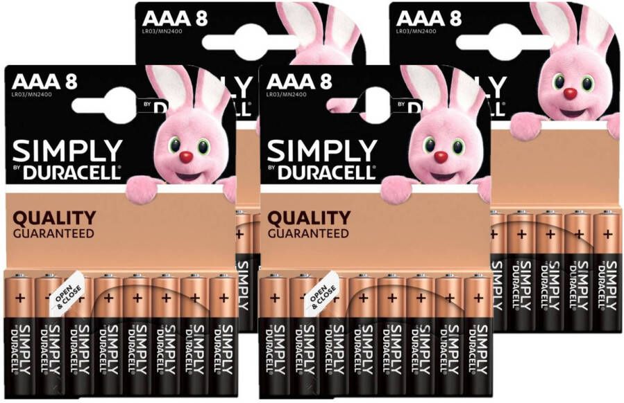 Duracell 32x AAA Simply batterijen alkaline Lr03 Mn2400 1.5 V Minipenlites AAA batterijen