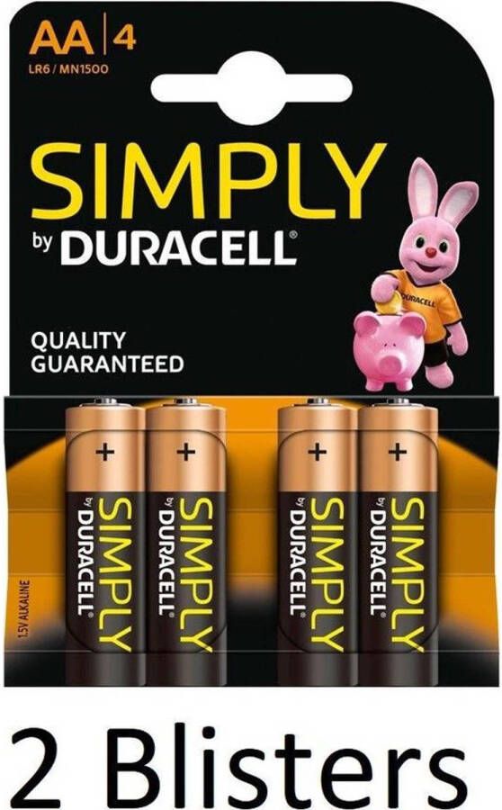 Duracell 8 Stuks (2 Blisters a 4 st) AA SIMPLY Batterijen