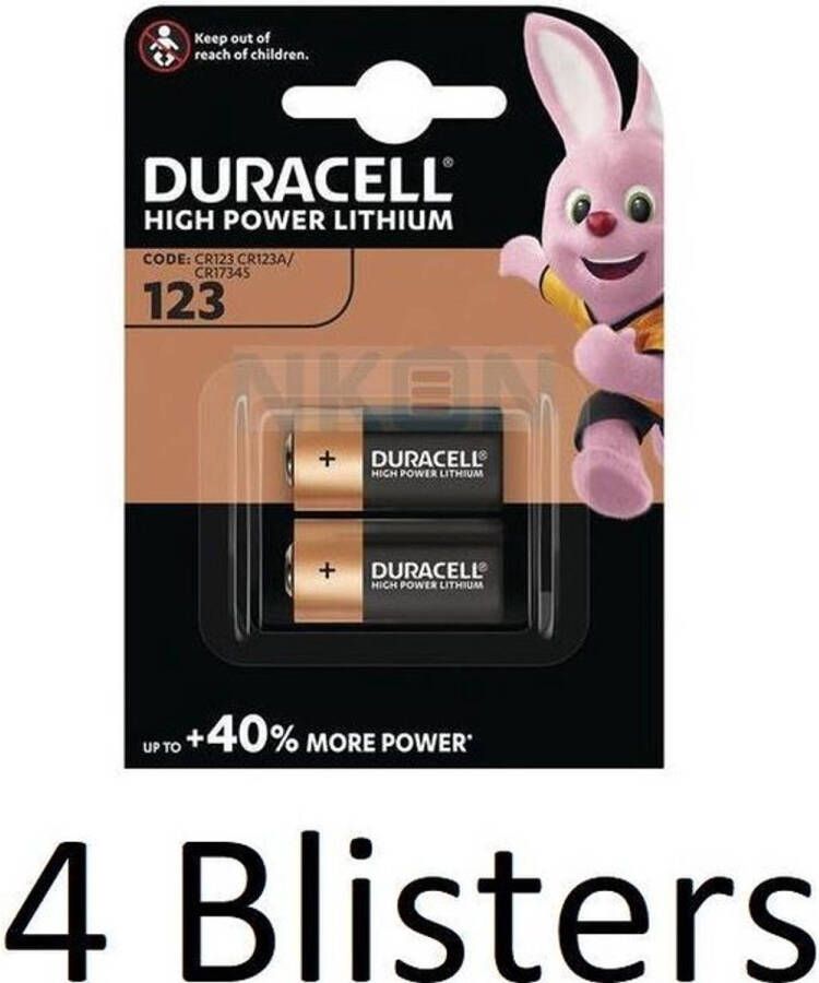 Duracell 8 Stuks (4 Blisters a 2 st) Batterijen 123 Lithium 3V