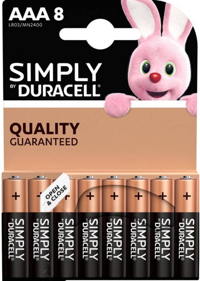 Duracell AAA Simply batterijen 8x stuks 1.5 V alkaline LR03 Minipenlites AAA batterijen