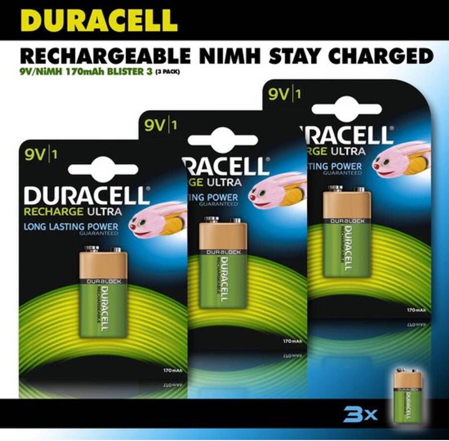 Duracell 9V oplaadbare batterij 170 mAh 3 stuks