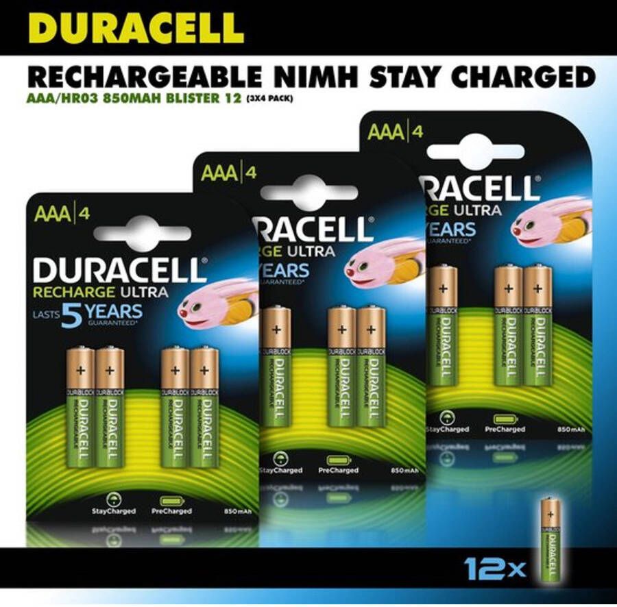 Duracell AAA Oplaadbare Batterijen 850 mAh 12 stuks