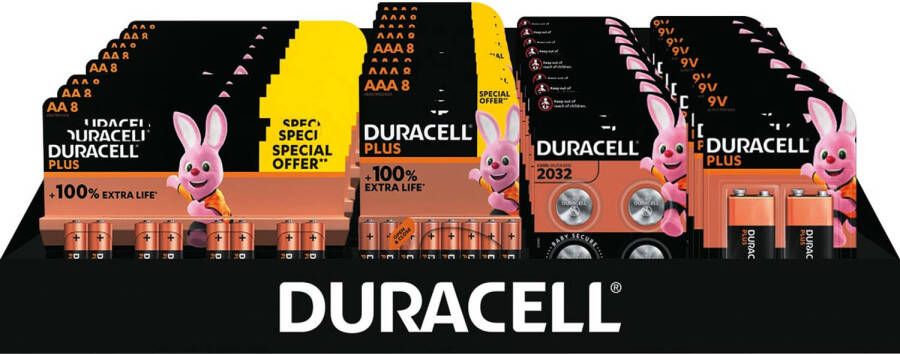 Duracell batterijen Plus 100 % AA AAA en 9V en CR2032 display van 41 stuks