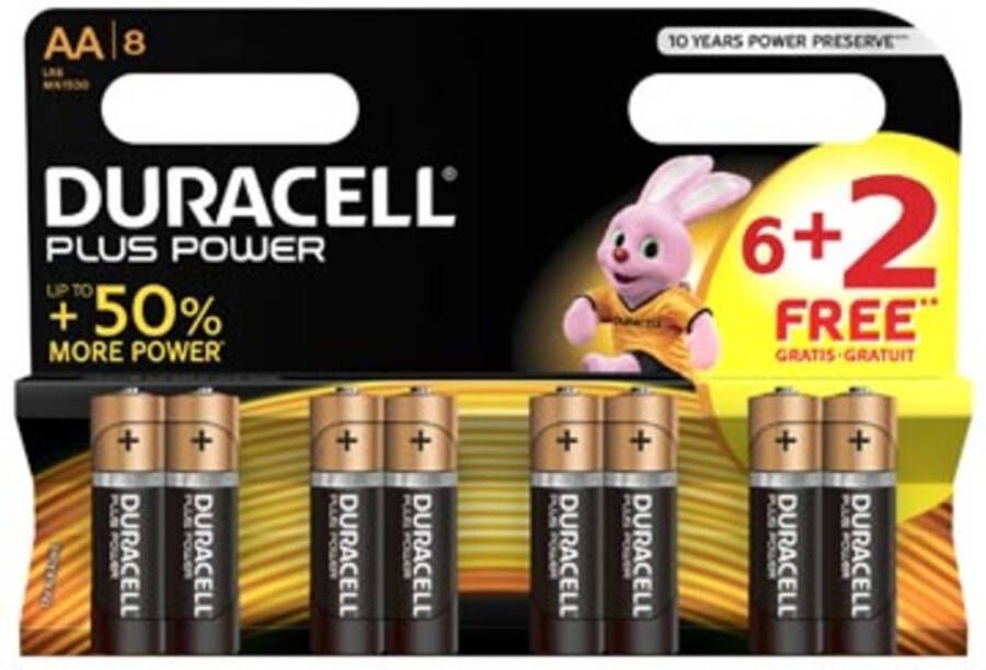 Duracell batterijen Plus Power AA blister van 6+2 gratis