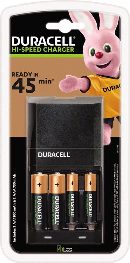 Duracell batterijlader Hi-Speed Advanced Charger inclusief 2 AA en 2 AAA batterijen op blister 3 stuks