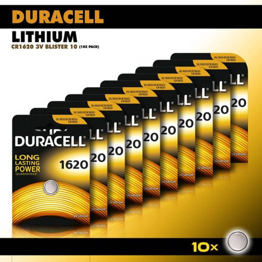 Duracell Knoopcel Lithium CR1620 3V knoopcel batterijen 68 mAh voordeelverpakking 10 stuks