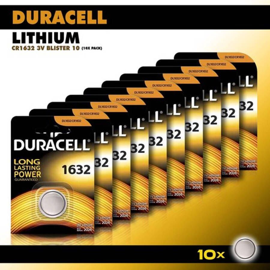 Duracell Knoopcel Lithium CR1632 3V knoopcel batterijen 137 mAh voordeelverpakking 10 stuks