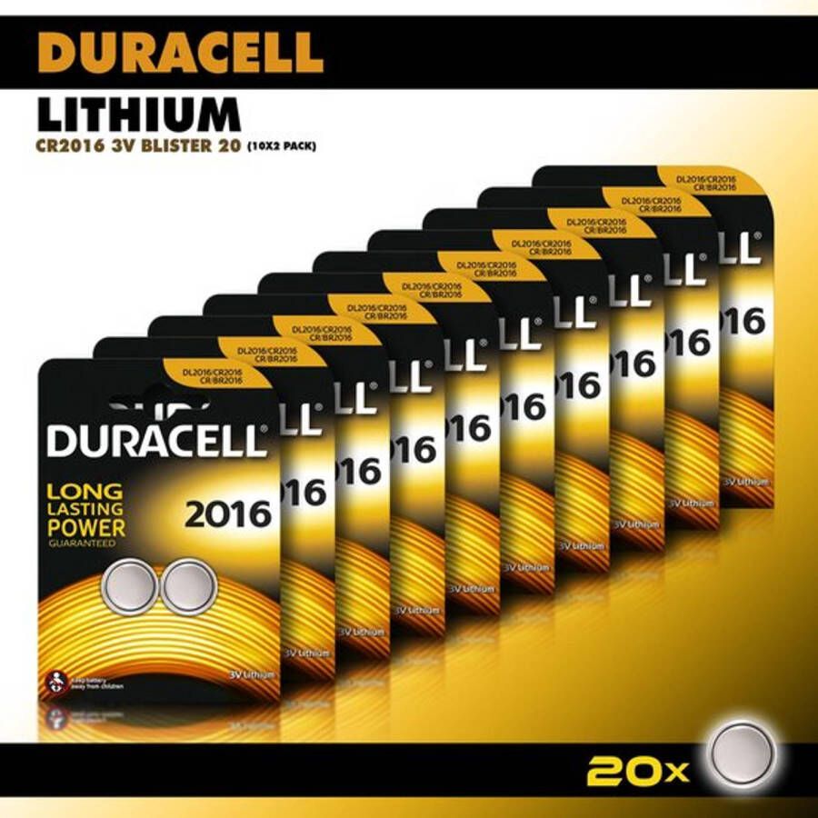 Duracell Knoopcel Lithium CR2016 3V knoopcel batterijen 90 mAh voordeelverpakking 20 stuks