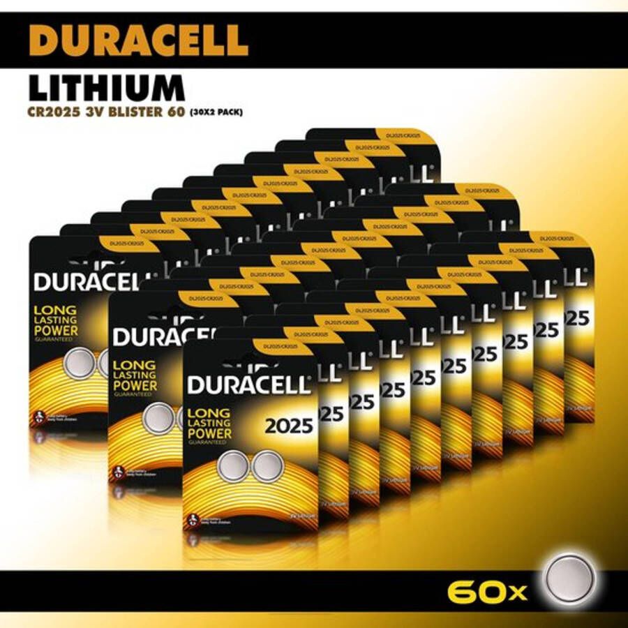 Duracell Knoopcel Lithium CR2025 3V knoopcel batterijen 165 mAh 60 stuks