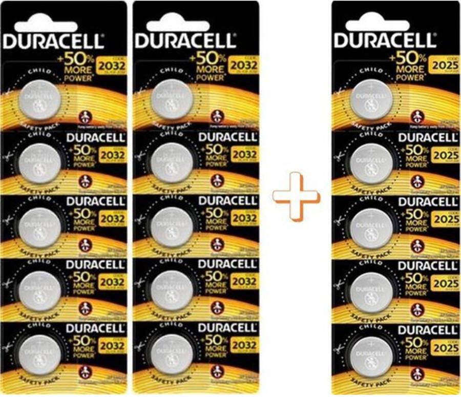 Duracell Knoopcellen CR2032 (10 stuks) en CR2025 (5 stuks)