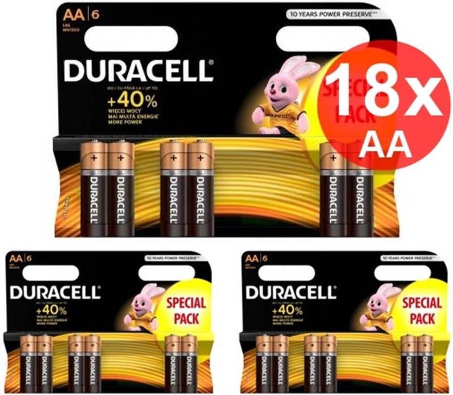 Duracell LR6 AA R6 MN 1500 1.5V Alkaline batterij 18 Stuks (3 Blisters a 6st)