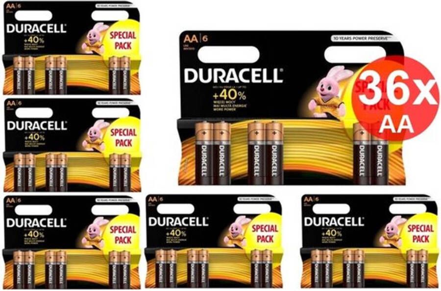 Duracell LR6 AA R6 MN 1500 1.5V Alkaline batterij 36 Stuks (6 Blisters a 6st)