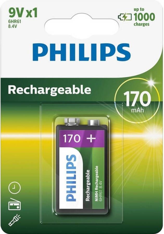 Duracell Philips 9VB1A17 Oplaadbare 9V batterij 1 stuk