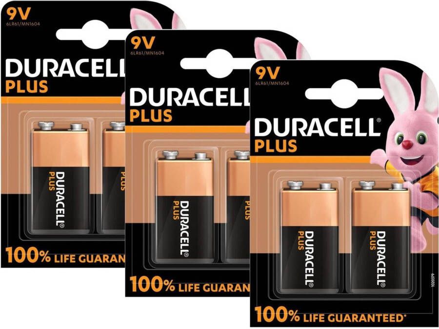 Duracell Plus Alkaline 9V batterijen 6 stuks