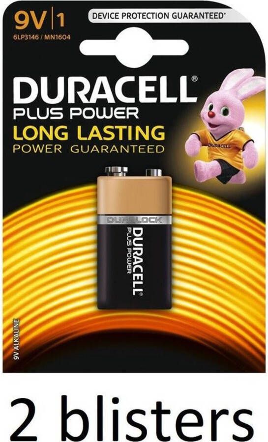 Duracell Plus Power 9V Alkaline Batterij 2 Stuk (2 Blisters a 1 st)