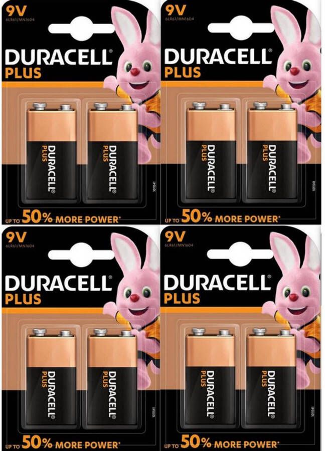 Duracell Plus Power 9V Alkaline Batterij 8 Stuk (8 Blisters a 1 st)