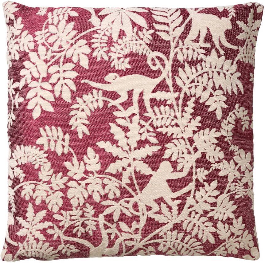 Dutch Decor ABU Sierkussen 45x45 cm Merlot rood wit aapjes bladeren botanisch