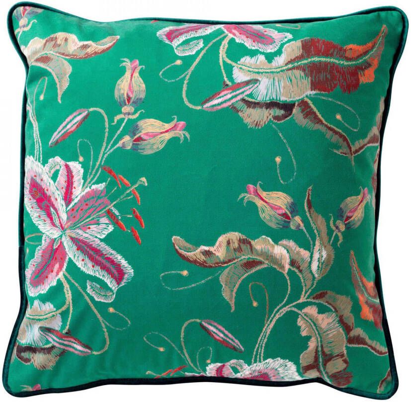 Dutch Decor FANNY Kussenhoes met bloemenpatroon Emerald 45x45 cm groen