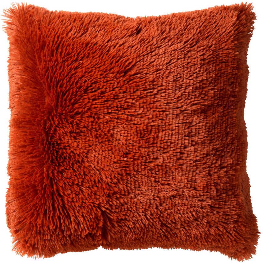 Dutch Decor FLUFFY Kussenhoes 45x45 cm superzacht effen kleur Potters Clay oranje-terracotta