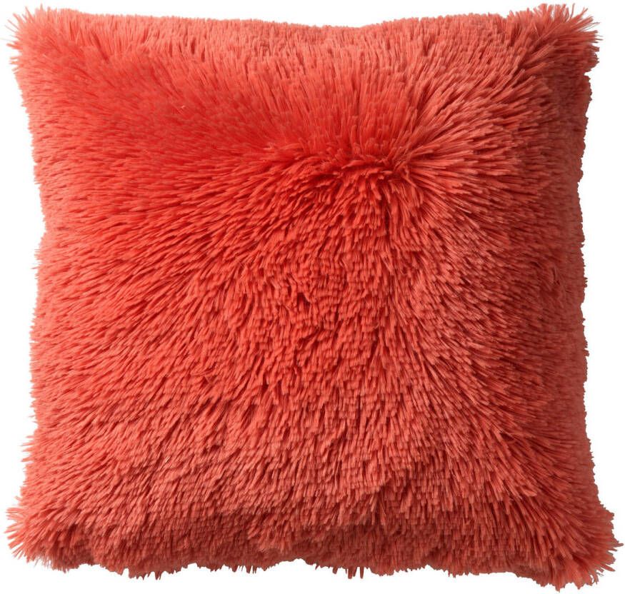 Dutch Decor FLUFFY Sierkussen 45x45 cm superzacht effen kleur Coral koraalroze