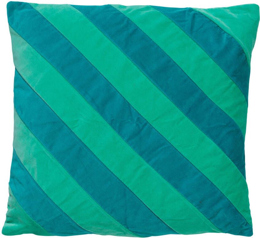 Dutch Decor PEBBE Kussenhoes velvet 45x45 cm beveled glass groen blauw strepen color blocking