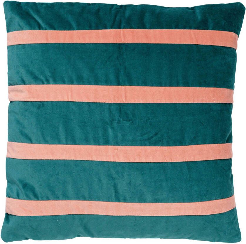 Dutch Decor PEMM Kussenhoes Sierkussen velvet 45x45 cm sagebrush green groen roze strepen color blocking